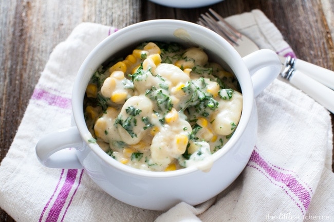 Brown Butter Gnocchi Mac & Cheese with Kale and Corn from thelittlekitchen.net Brown Butter Gnocchi Mac & Cheese with Kale and Corn from thelittlekitchen.net