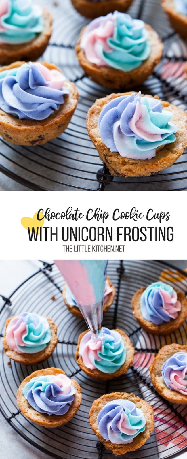 Chocolate Chip Cookie Cups with Unicorn Frosting from thelittlekitchen.net Chocolate Chip Cookie Cups with Unicorn Frosting from thelittlekitchen.net