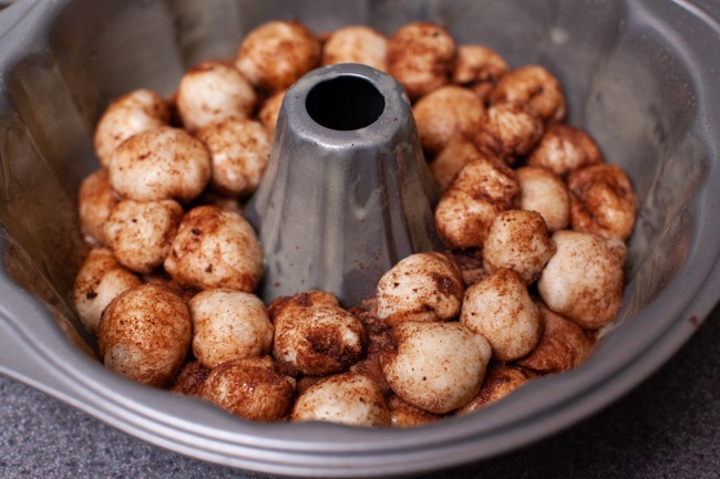 Easy Monkey Bread with Nutella from thelittlekitchen.net Monkey Bread dough in a bundt pan