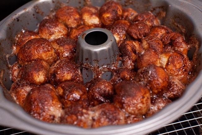 Easy Monkey Bread with Nutella from thelittlekitchen.net Monkey Bread dough in a bundt pan after it comes out of the oven