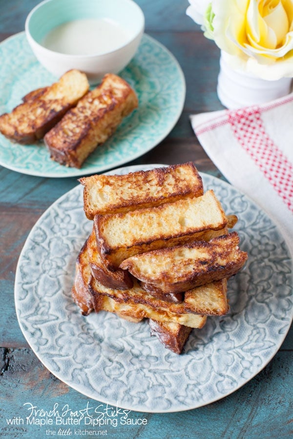 So easy to make and these are such a treat! French Toast Sticks with Maple Butter Dipping Sauce from The Little Kitchen thelittlekitchen.net So easy to make and these are such a treat! French Toast Sticks with Maple Butter Dipping Sauce from The Little Kitchen thelittlekitchen.net