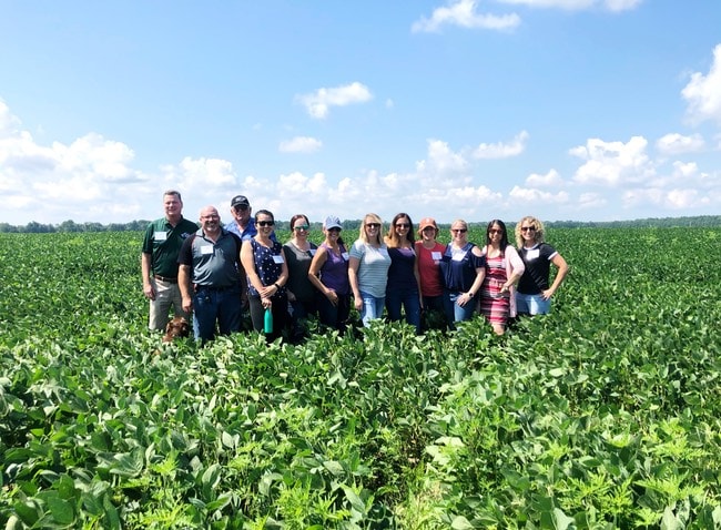 Soy Farm Best Food Facts Tour thelittlekitchen.net Group standing in a soy bean field with blue sky in the background for the Best Food Facts Tour thelittlekitchen.net