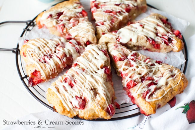 Strawberries and Cream Scones with White Chocolate Glaze from thelittlekitchen.net Strawberries and Cream Scones with White Chocolate Glaze from thelittlekitchen.net