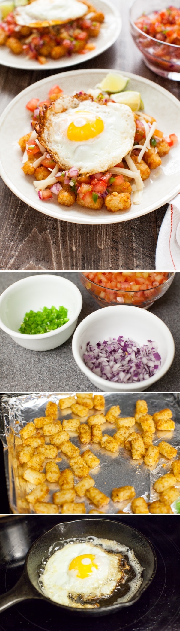 Totchos (tater tot nachos) with a fried egg on top! from thelittlekitchen.net Totchos (tater tot nachos) with a fried egg on top! from thelittlekitchen.net